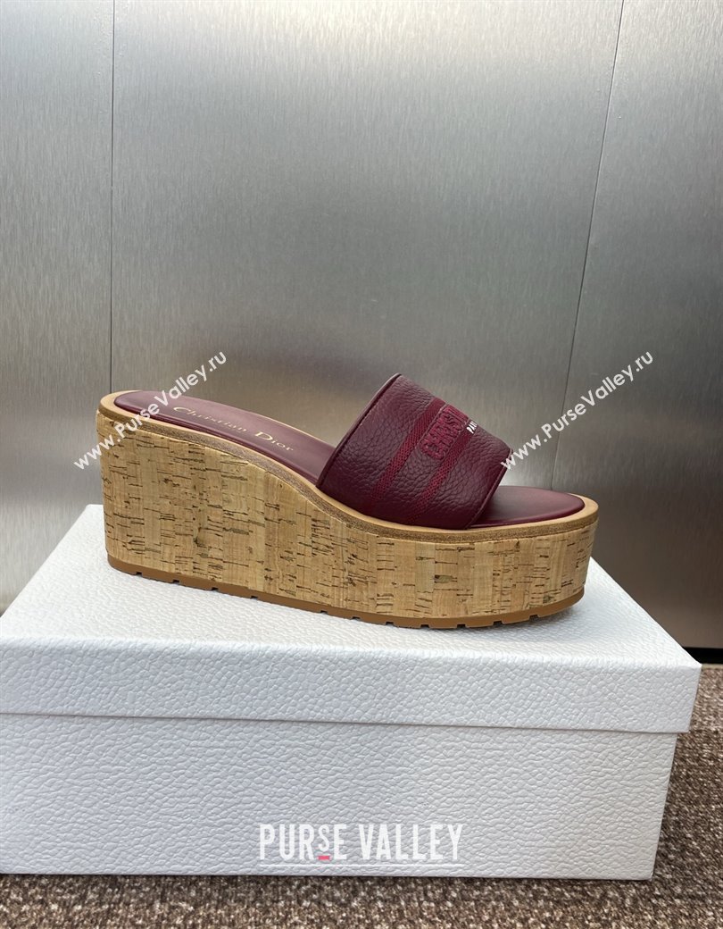 Dior Dway Platform Wedge Slides Sandal 10cm in Grained Calfskin Burgundy 2025 0822 (JC-250822045)