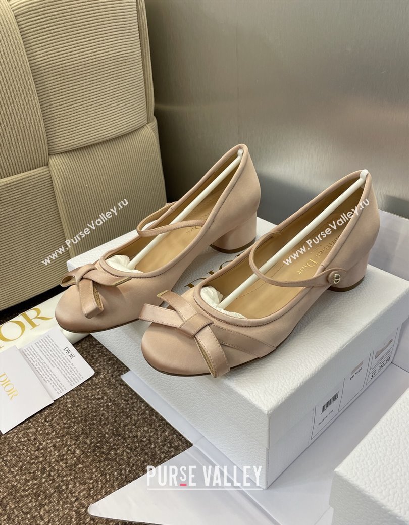 Dior Lovely-D Mary Janes Pumps in Satin with Bow Nude 2025 (JC-250822002)