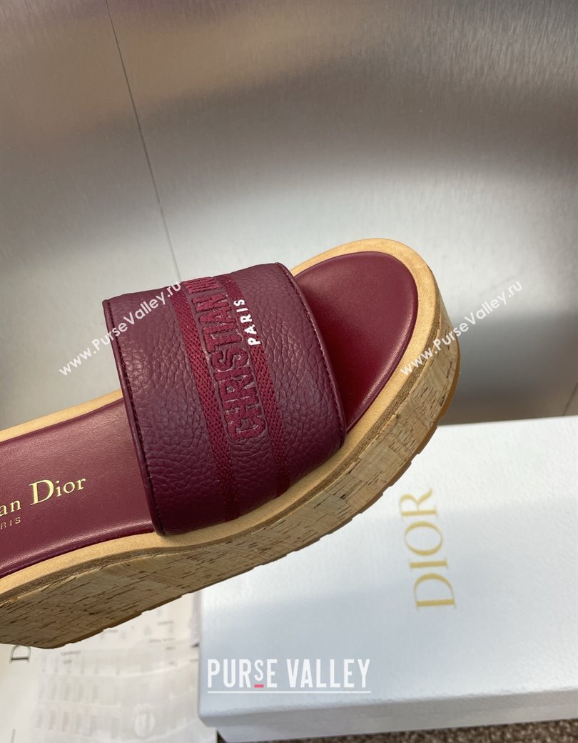 Dior Dway Platform Wedge Slides Sandal 10cm in Grained Calfskin Burgundy 2025 0822 (JC-250822045)