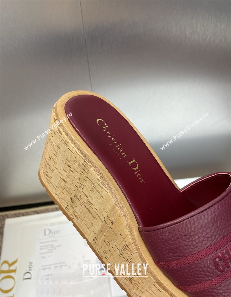 Dior Dway Platform Wedge Slides Sandal 10cm in Grained Calfskin Burgundy 2025 0822 (JC-250822045)
