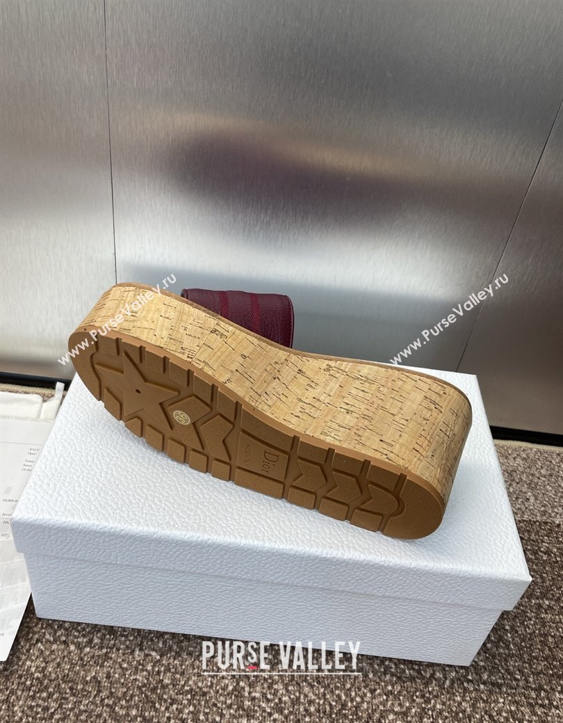 Dior Dway Platform Wedge Slides Sandal 10cm in Grained Calfskin Burgundy 2025 0822 (JC-250822045)
