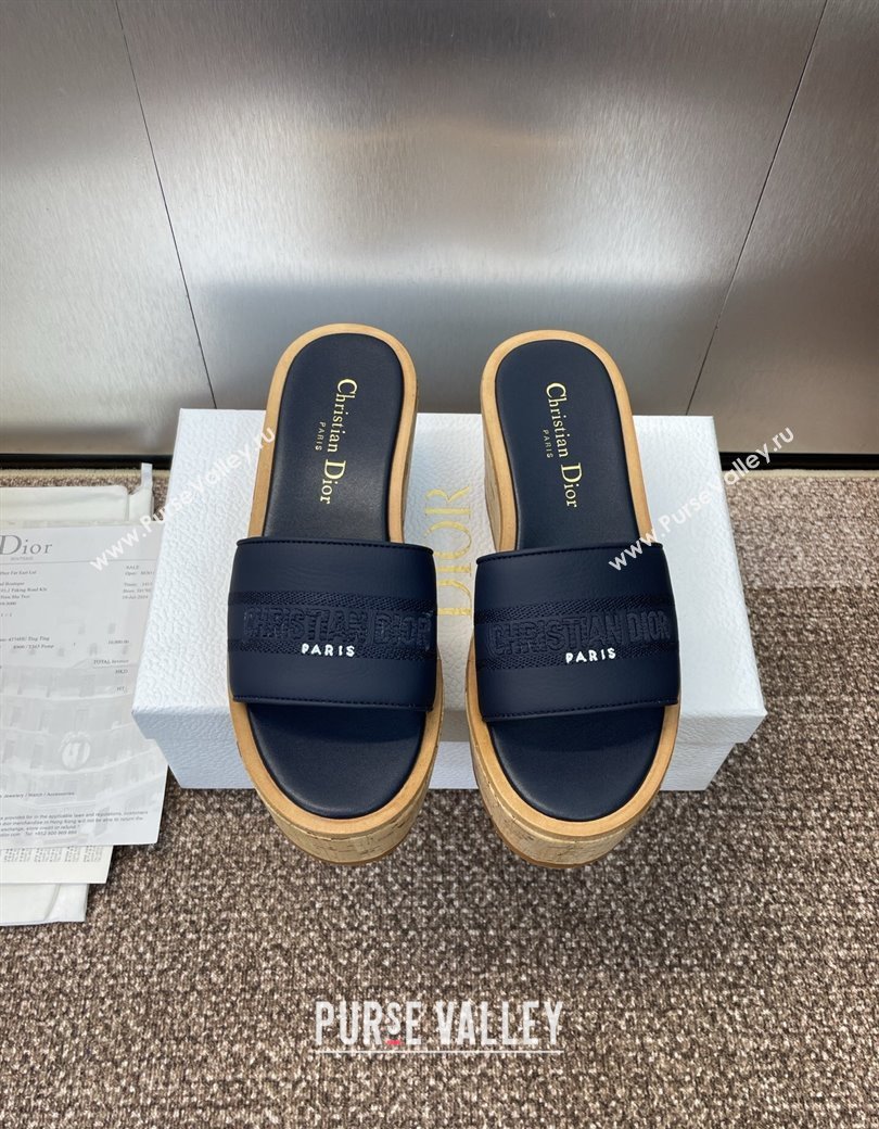 Dior Dway Platform Wedge Slides Sandal 10cm in Calfskin Leather Deep Blue 2025 0822 (JC-250822046)