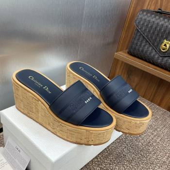 Dior Dway Platform Wedge Slides Sandal 10cm in Calfskin Leather Deep Blue 2025 0822 (JC-250822046)