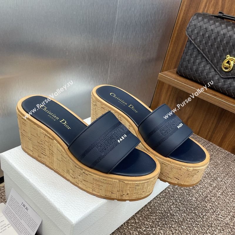 Dior Dway Platform Wedge Slides Sandal 10cm in Calfskin Leather Deep Blue 2025 0822 (JC-250822046)