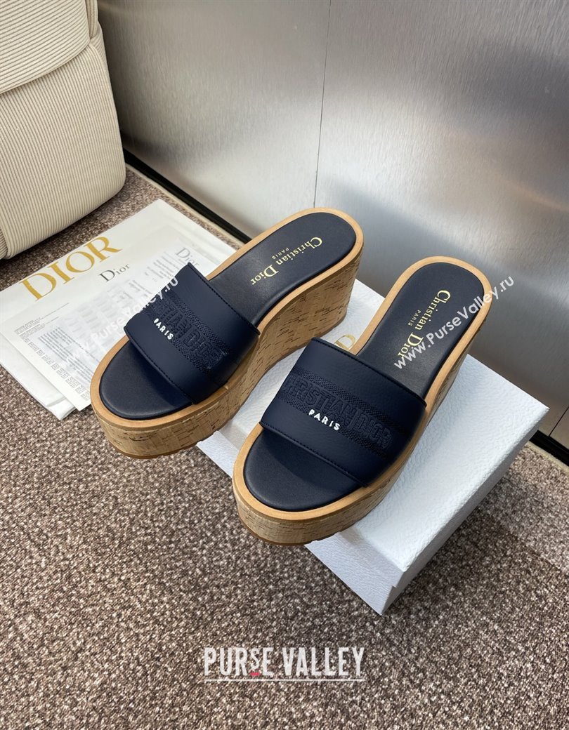 Dior Dway Platform Wedge Slides Sandal 10cm in Calfskin Leather Deep Blue 2025 0822 (JC-250822046)