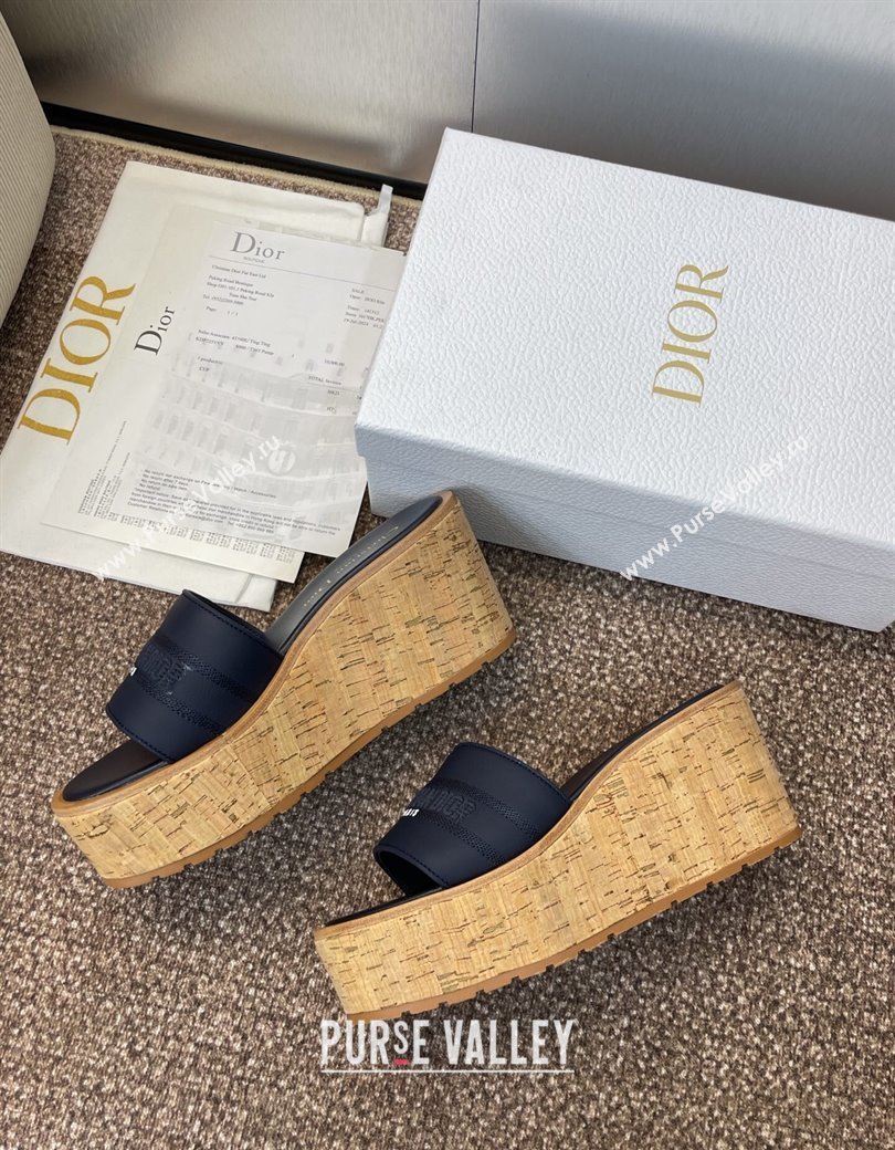 Dior Dway Platform Wedge Slides Sandal 10cm in Calfskin Leather Deep Blue 2025 0822 (JC-250822046)
