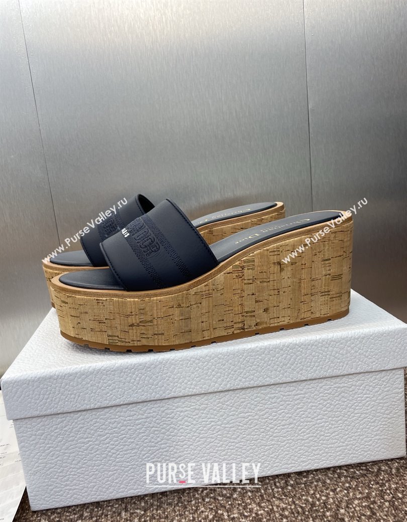 Dior Dway Platform Wedge Slides Sandal 10cm in Calfskin Leather Deep Blue 2025 0822 (JC-250822046)