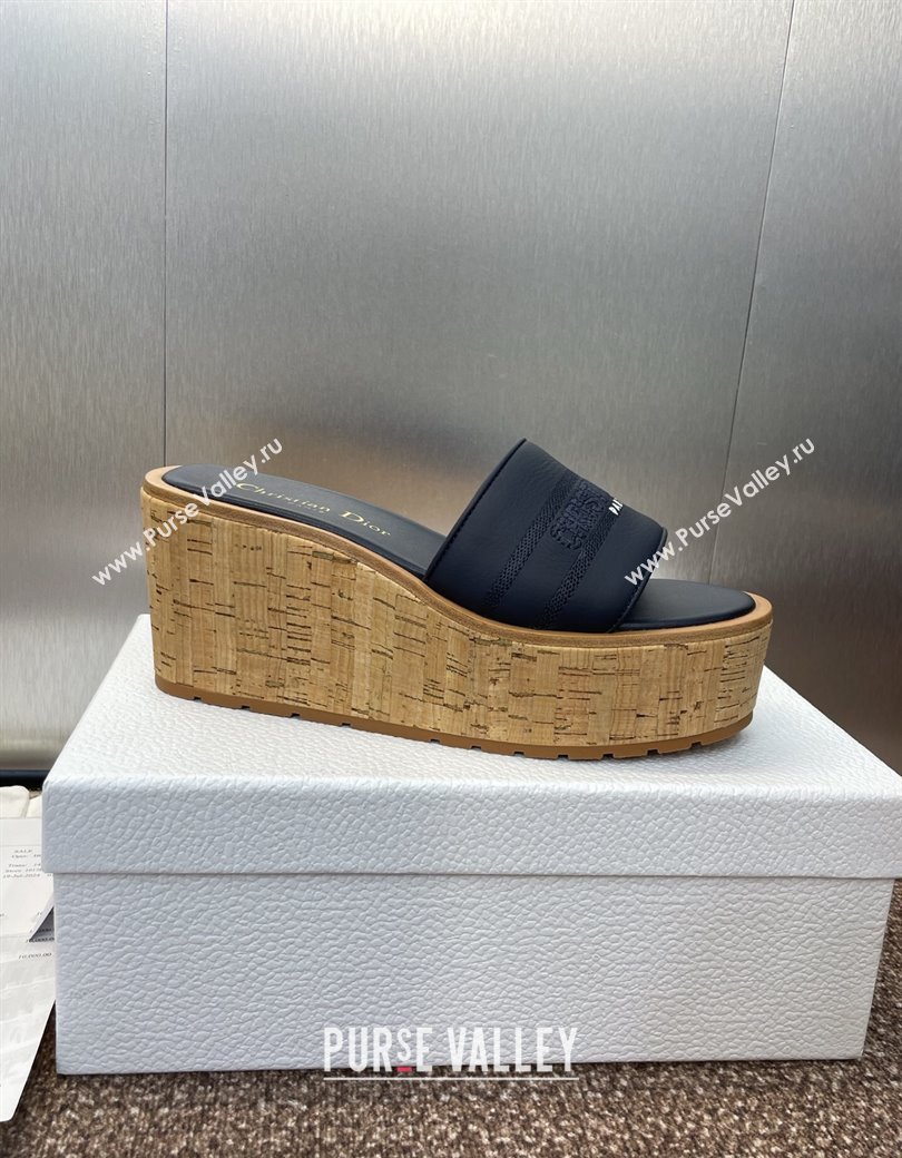 Dior Dway Platform Wedge Slides Sandal 10cm in Calfskin Leather Deep Blue 2025 0822 (JC-250822046)