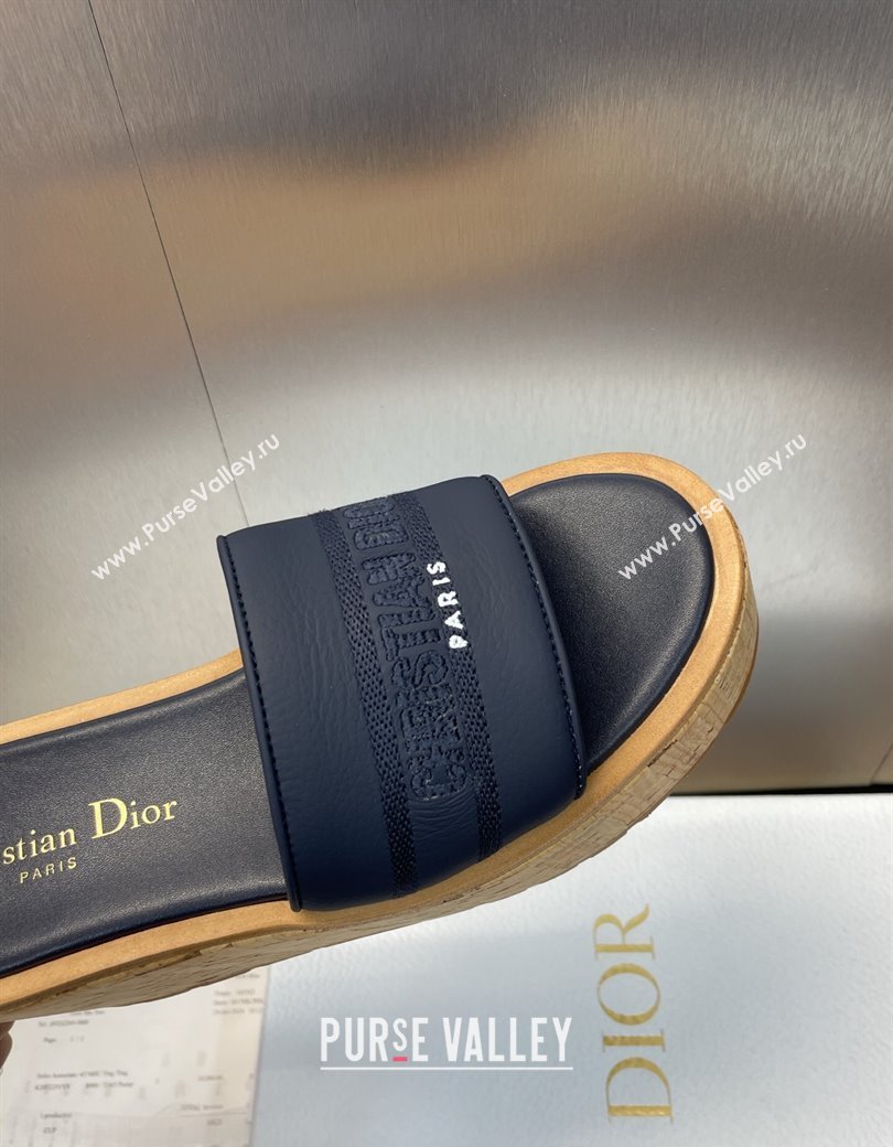Dior Dway Platform Wedge Slides Sandal 10cm in Calfskin Leather Deep Blue 2025 0822 (JC-250822046)