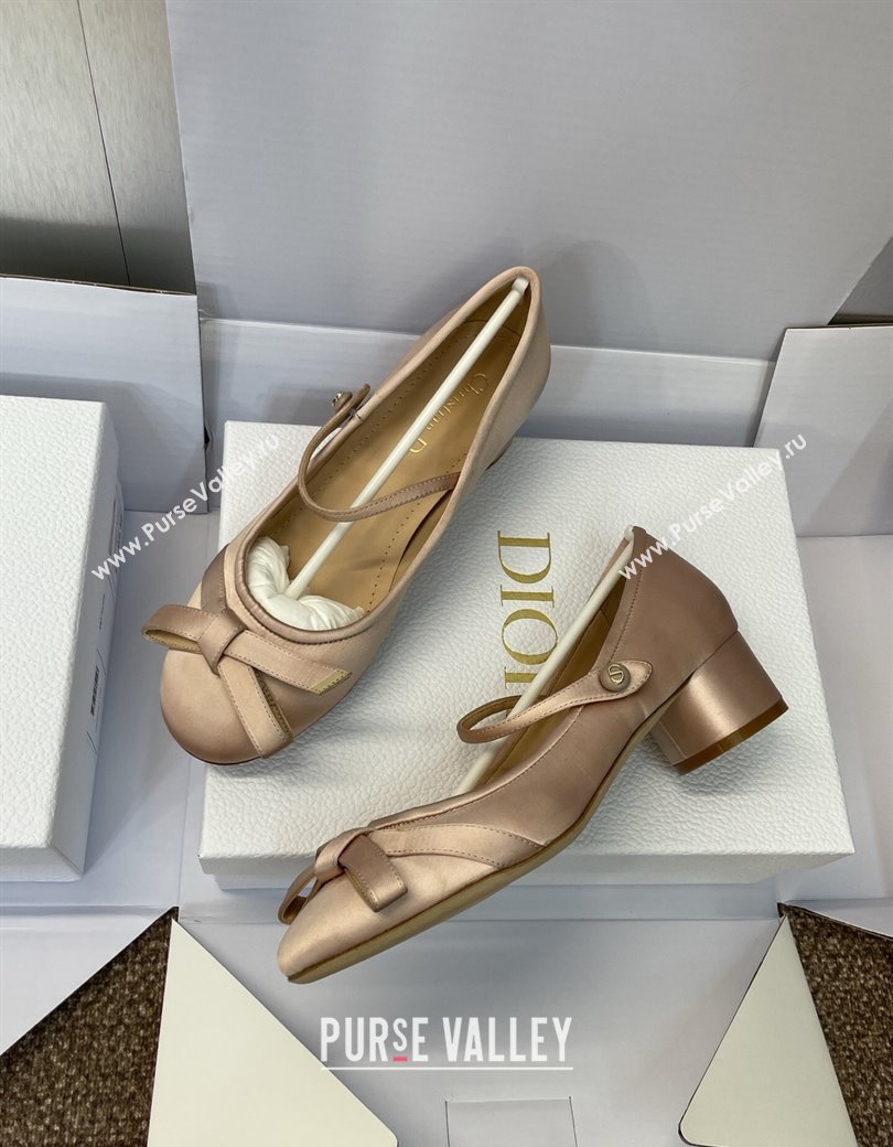 Dior Lovely-D Mary Janes Pumps in Satin with Bow Nude 2025 (JC-250822002)