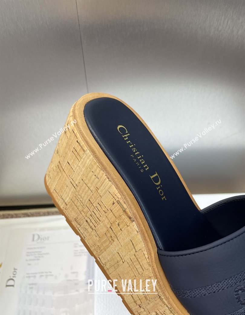 Dior Dway Platform Wedge Slides Sandal 10cm in Calfskin Leather Deep Blue 2025 0822 (JC-250822046)