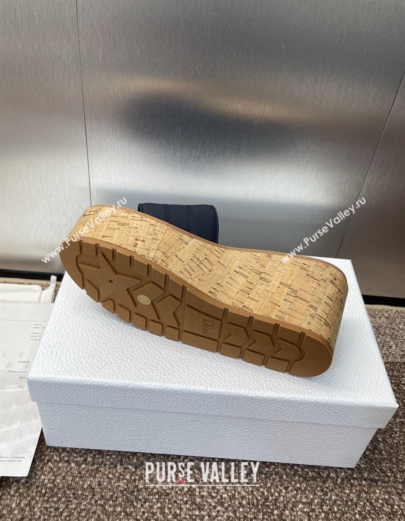 Dior Dway Platform Wedge Slides Sandal 10cm in Calfskin Leather Deep Blue 2025 0822 (JC-250822046)