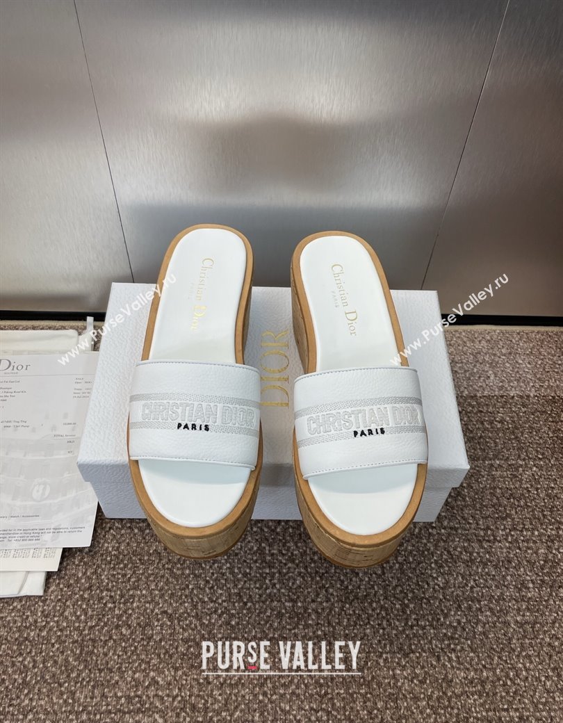 Dior Dway Platform Wedge Slides Sandal 10cm in Grained Calfskin White 2025 0822 (JC-250822047)