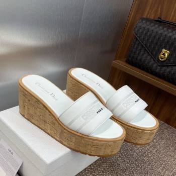 Dior Dway Platform Wedge Slides Sandal 10cm in Grained Calfskin White 2025 0822 (JC-250822047)