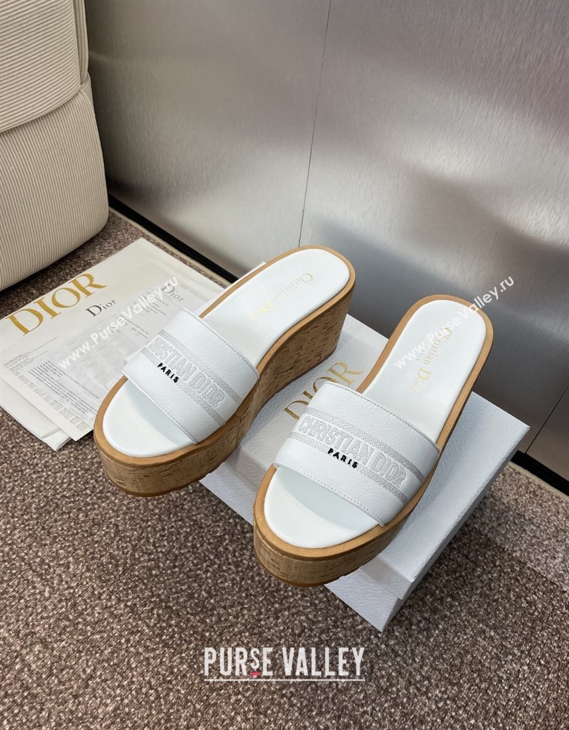 Dior Dway Platform Wedge Slides Sandal 10cm in Grained Calfskin White 2025 0822 (JC-250822047)
