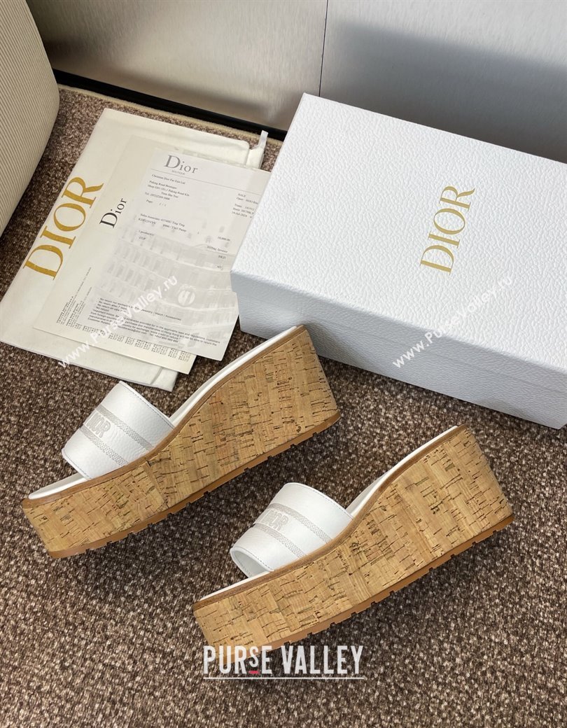 Dior Dway Platform Wedge Slides Sandal 10cm in Grained Calfskin White 2025 0822 (JC-250822047)