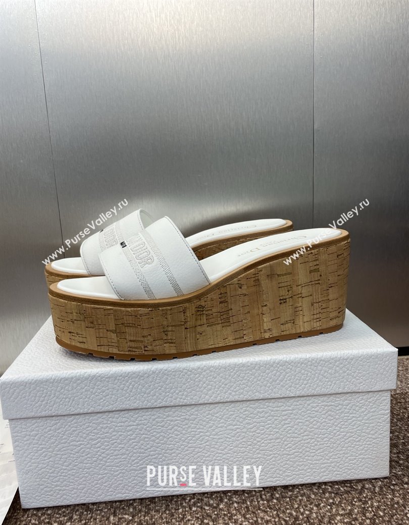 Dior Dway Platform Wedge Slides Sandal 10cm in Grained Calfskin White 2025 0822 (JC-250822047)