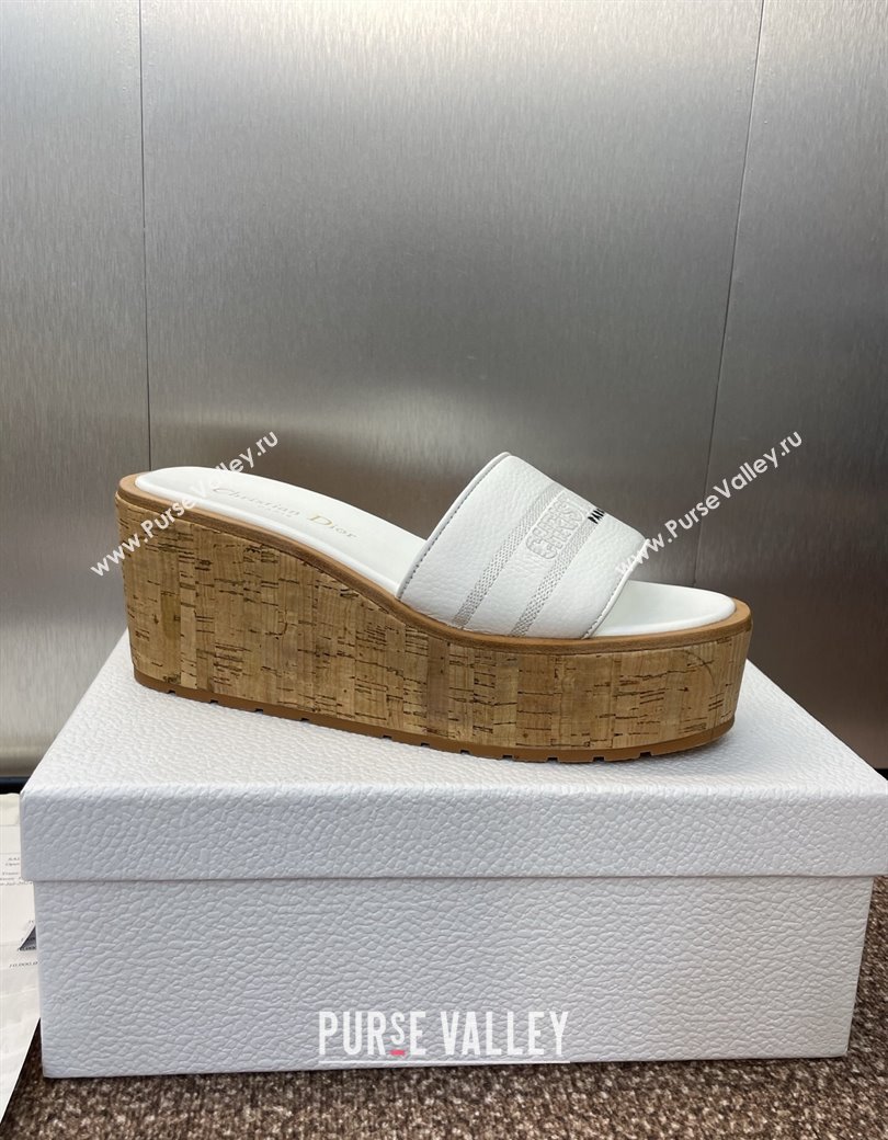Dior Dway Platform Wedge Slides Sandal 10cm in Grained Calfskin White 2025 0822 (JC-250822047)