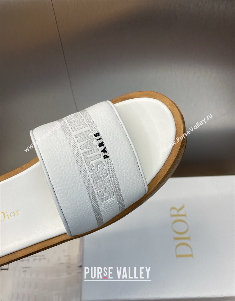 Dior Dway Platform Wedge Slides Sandal 10cm in Grained Calfskin White 2025 0822 (JC-250822047)
