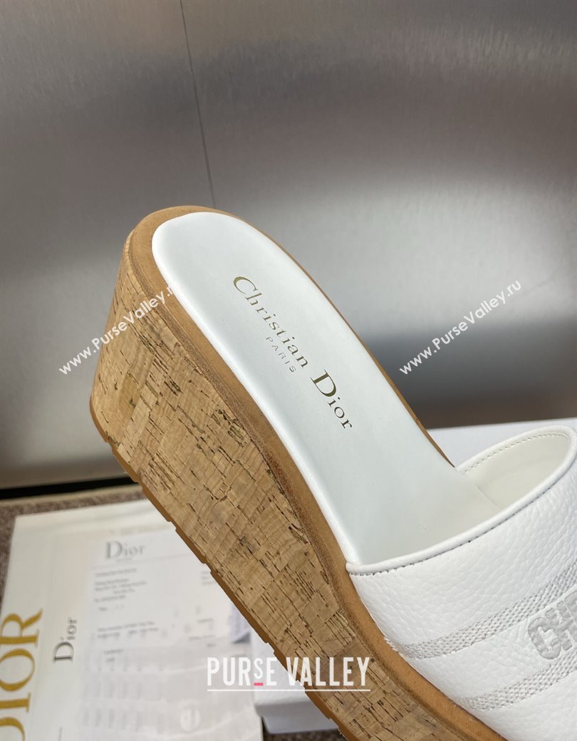 Dior Dway Platform Wedge Slides Sandal 10cm in Grained Calfskin White 2025 0822 (JC-250822047)