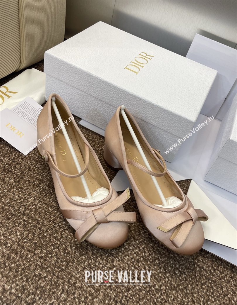 Dior Lovely-D Mary Janes Pumps in Satin with Bow Nude 2025 (JC-250822002)