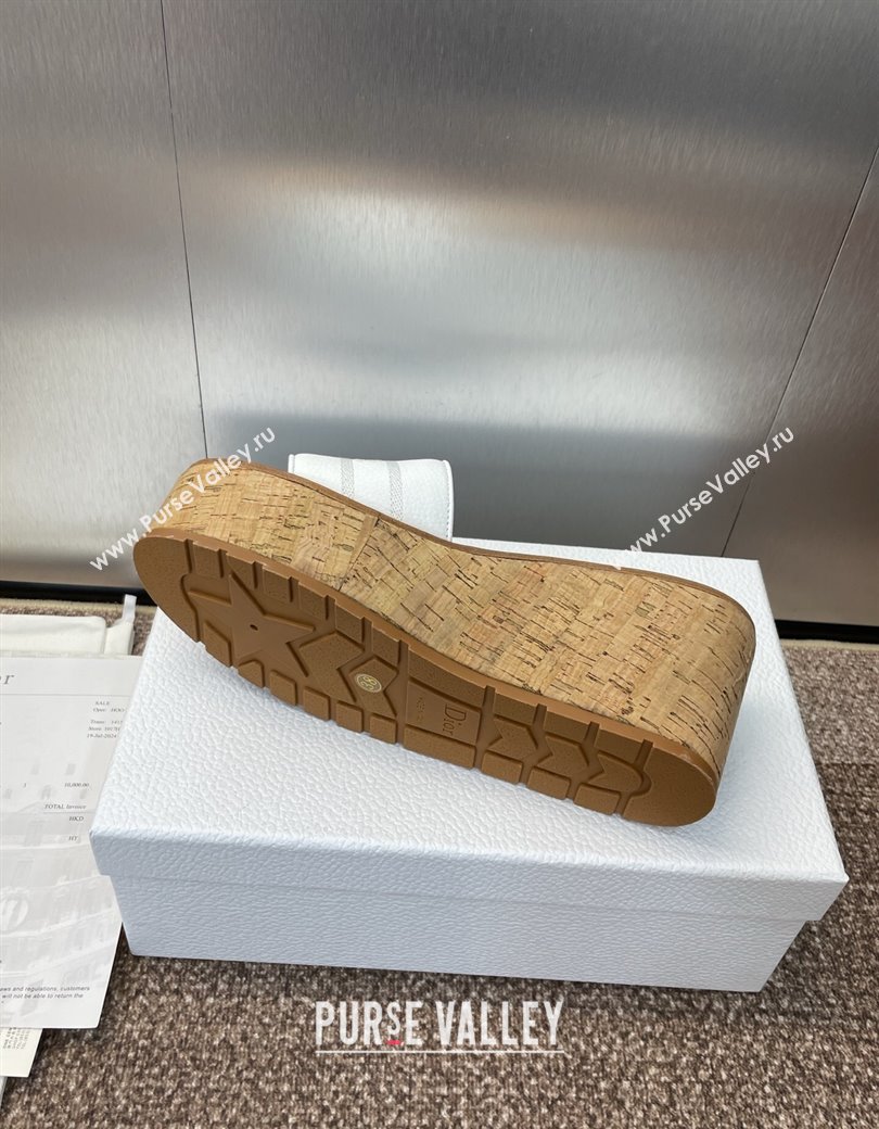 Dior Dway Platform Wedge Slides Sandal 10cm in Grained Calfskin White 2025 0822 (JC-250822047)