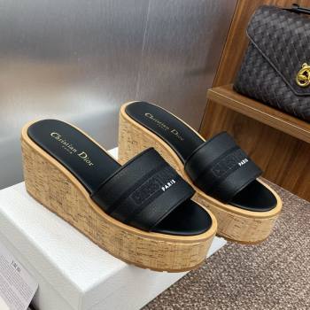 Dior Dway Platform Wedge Slides Sandal 10cm in Grained Calfskin Black 2025 0822 (JC-250822048)