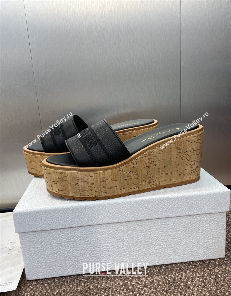 Dior Dway Platform Wedge Slides Sandal 10cm in Grained Calfskin Black 2025 0822 (JC-250822048)