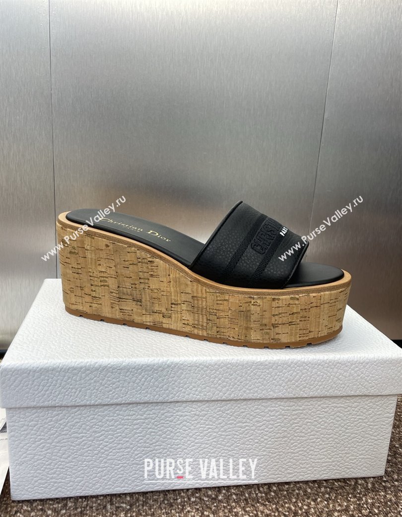 Dior Dway Platform Wedge Slides Sandal 10cm in Grained Calfskin Black 2025 0822 (JC-250822048)