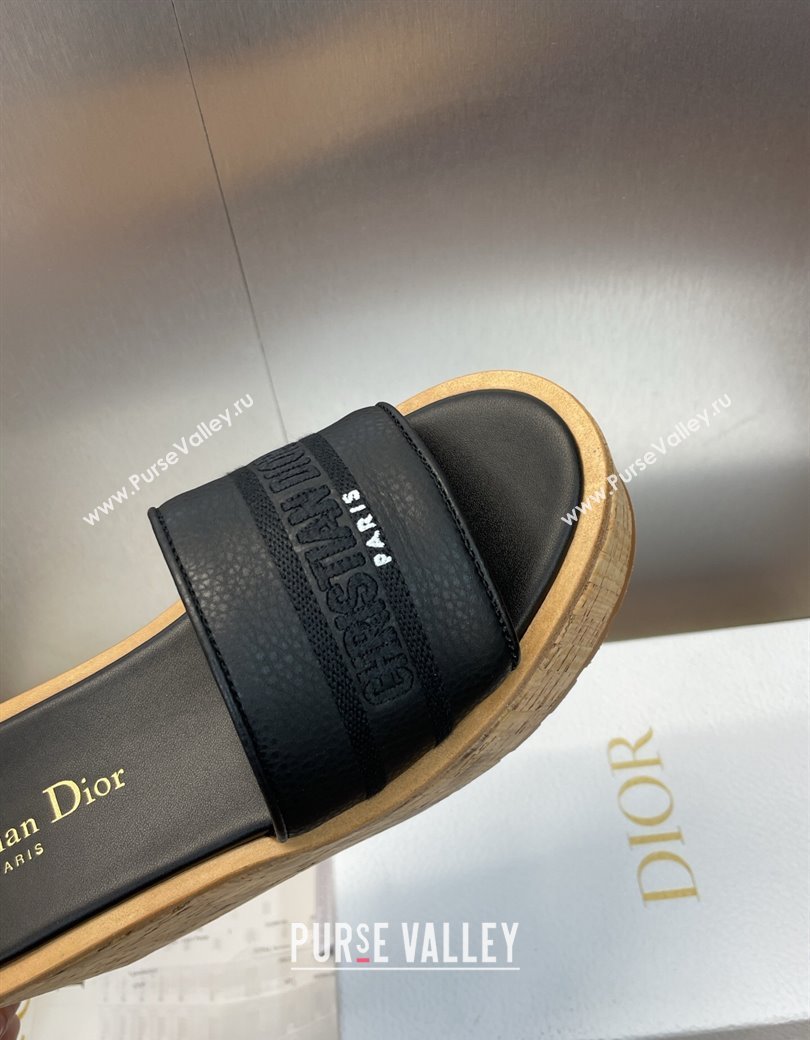 Dior Dway Platform Wedge Slides Sandal 10cm in Grained Calfskin Black 2025 0822 (JC-250822048)