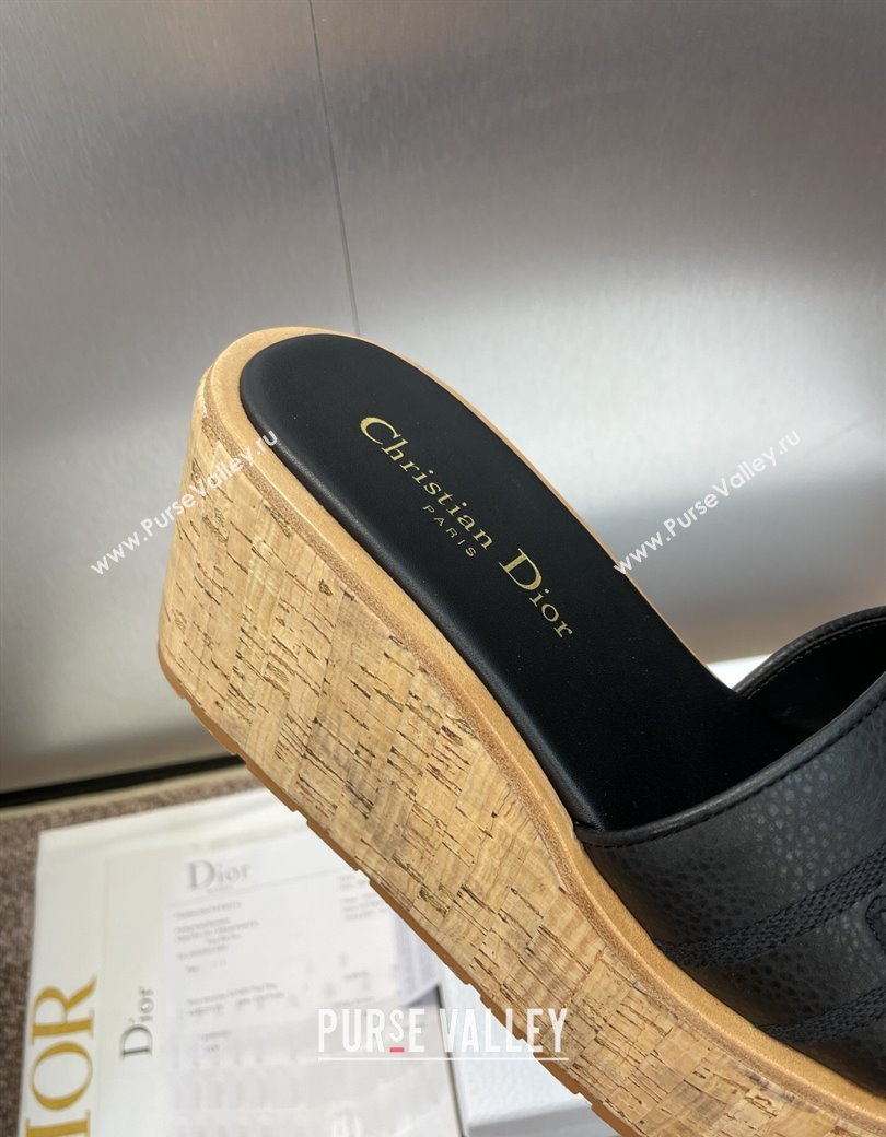 Dior Dway Platform Wedge Slides Sandal 10cm in Grained Calfskin Black 2025 0822 (JC-250822048)