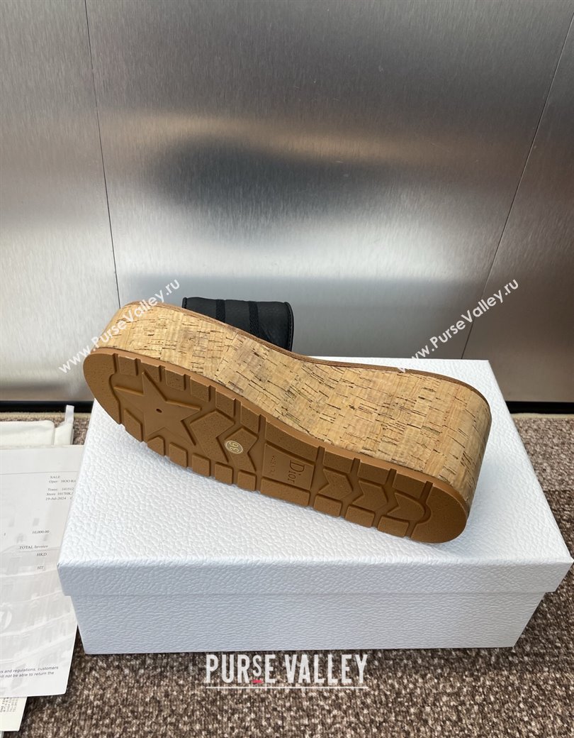 Dior Dway Platform Wedge Slides Sandal 10cm in Grained Calfskin Black 2025 0822 (JC-250822048)