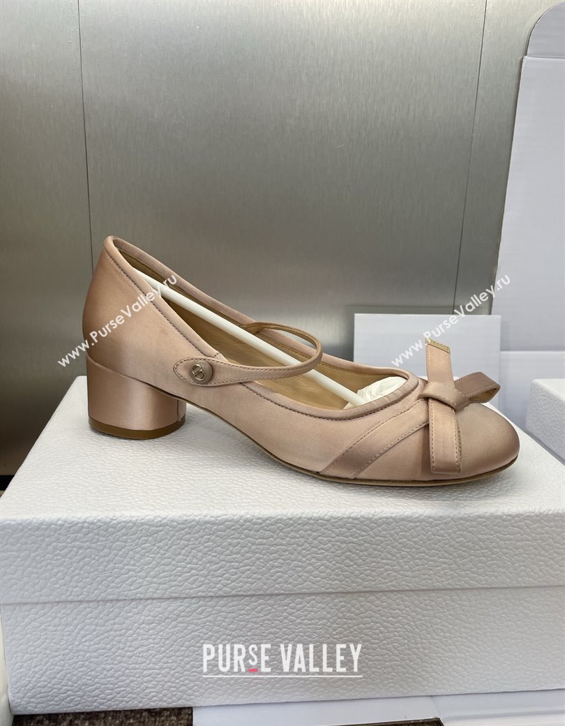 Dior Lovely-D Mary Janes Pumps in Satin with Bow Nude 2025 (JC-250822002)