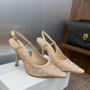 Dior Capture Slingback Pumps 9.5cm in Satin with Strass Cannage Motif Nude 2025 (MD-250822078)
