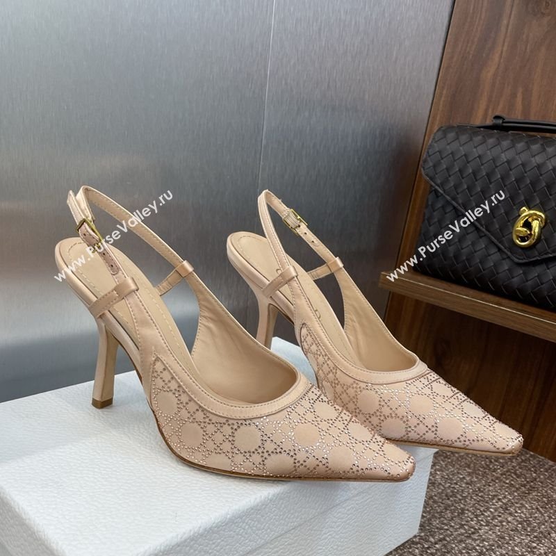 Dior Capture Slingback Pumps 9.5cm in Satin with Strass Cannage Motif Nude 2025 (MD-250822078)