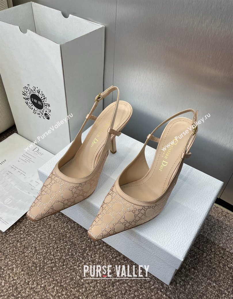 Dior Capture Slingback Pumps 9.5cm in Satin with Strass Cannage Motif Nude 2025 (MD-250822078)