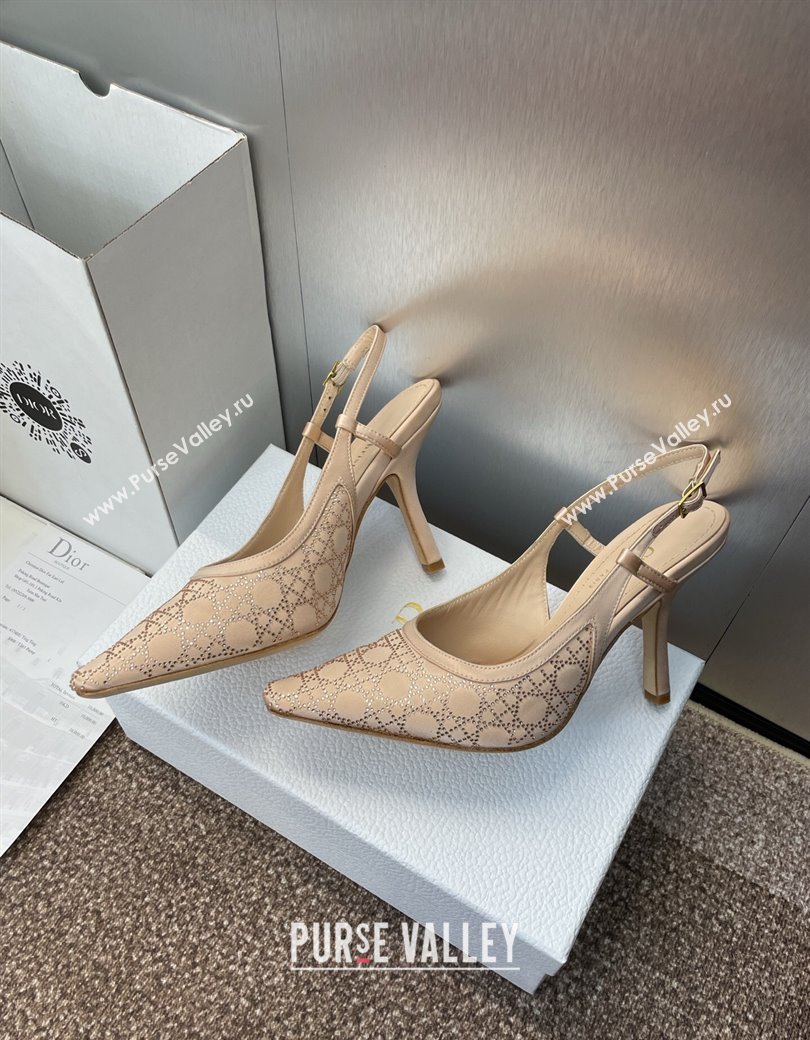 Dior Capture Slingback Pumps 9.5cm in Satin with Strass Cannage Motif Nude 2025 (MD-250822078)