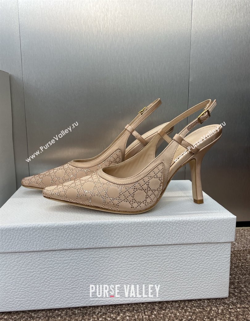 Dior Capture Slingback Pumps 9.5cm in Satin with Strass Cannage Motif Nude 2025 (MD-250822078)