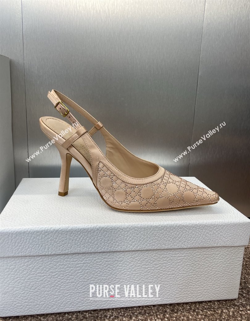 Dior Capture Slingback Pumps 9.5cm in Satin with Strass Cannage Motif Nude 2025 (MD-250822078)