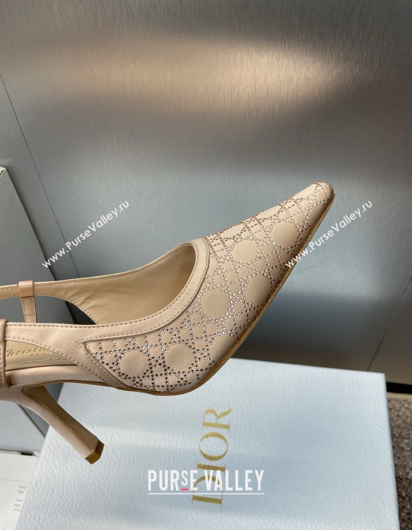 Dior Capture Slingback Pumps 9.5cm in Satin with Strass Cannage Motif Nude 2025 (MD-250822078)