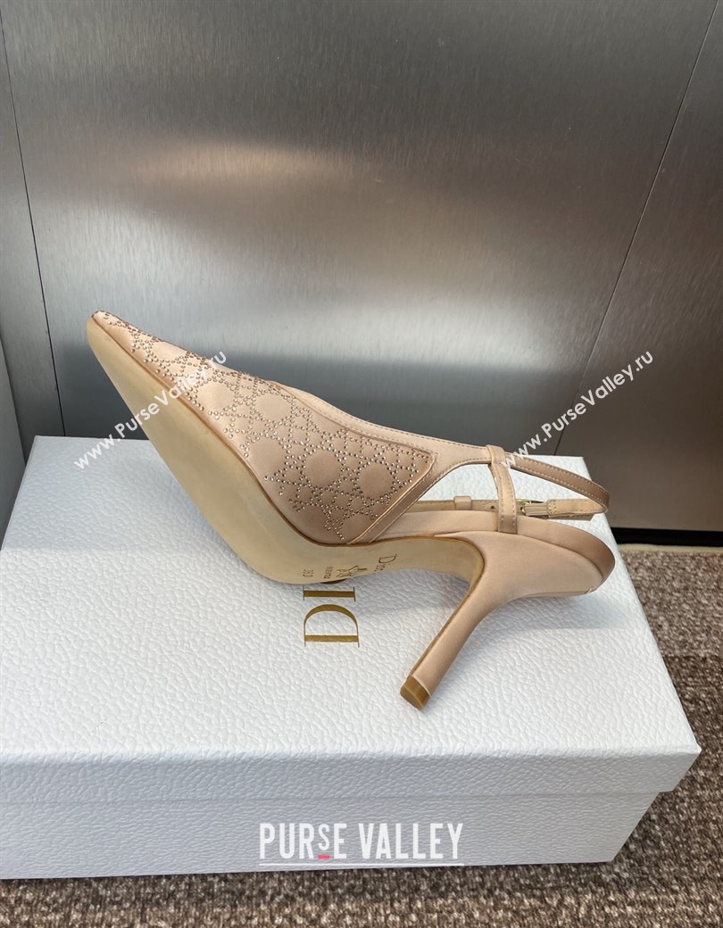 Dior Capture Slingback Pumps 9.5cm in Satin with Strass Cannage Motif Nude 2025 (MD-250822078)
