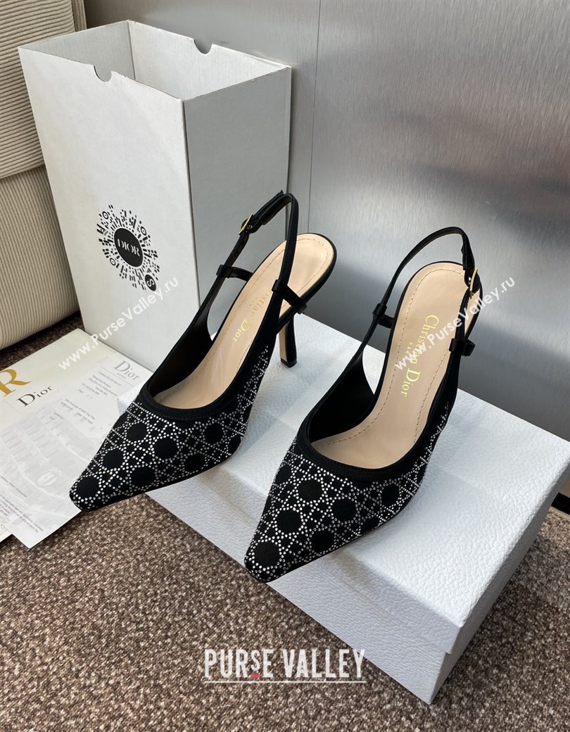 Dior Capture Slingback Pumps 9.5cm in Satin with Strass Cannage Motif Black 2025 (MD-250822079)
