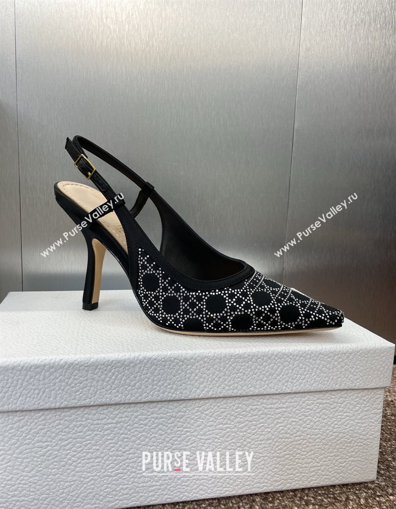 Dior Capture Slingback Pumps 9.5cm in Satin with Strass Cannage Motif Black 2025 (MD-250822079)