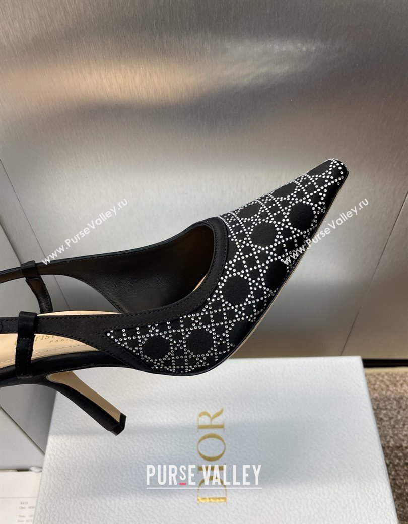 Dior Capture Slingback Pumps 9.5cm in Satin with Strass Cannage Motif Black 2025 (MD-250822079)