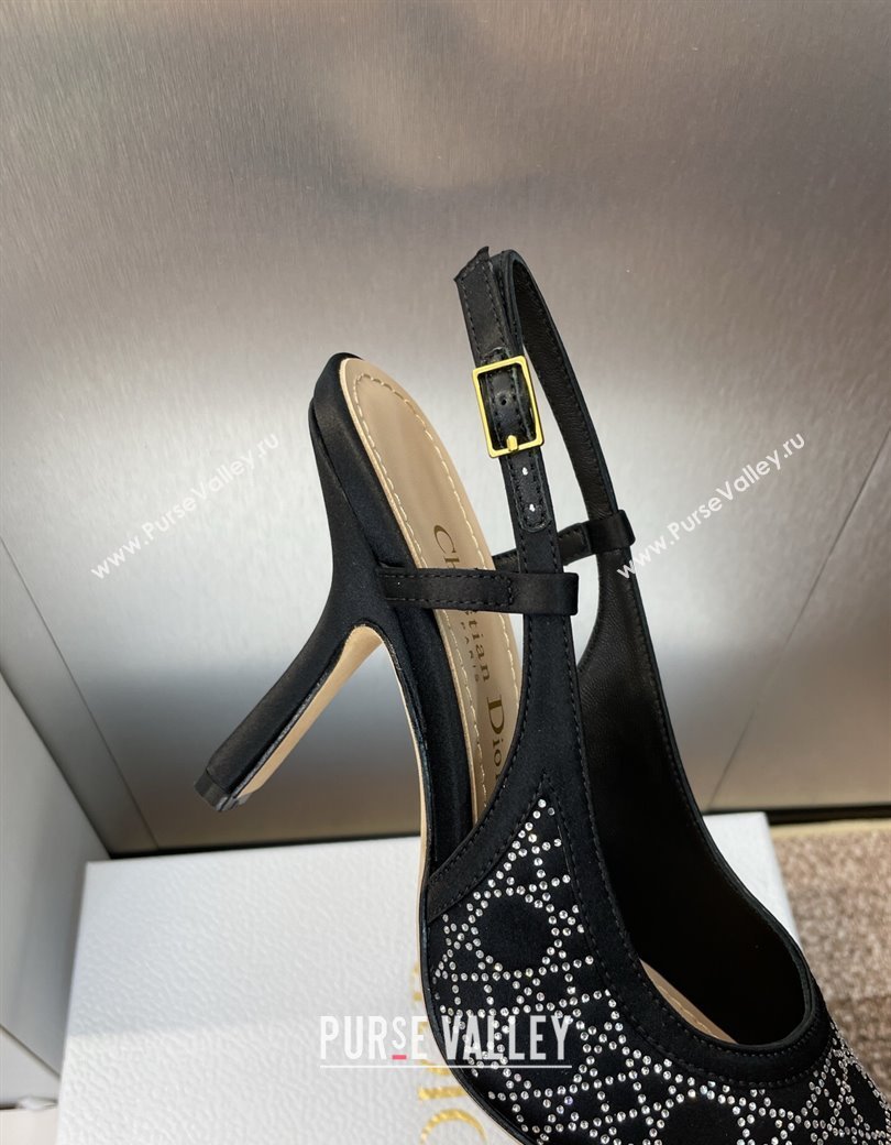 Dior Capture Slingback Pumps 9.5cm in Satin with Strass Cannage Motif Black 2025 (MD-250822079)