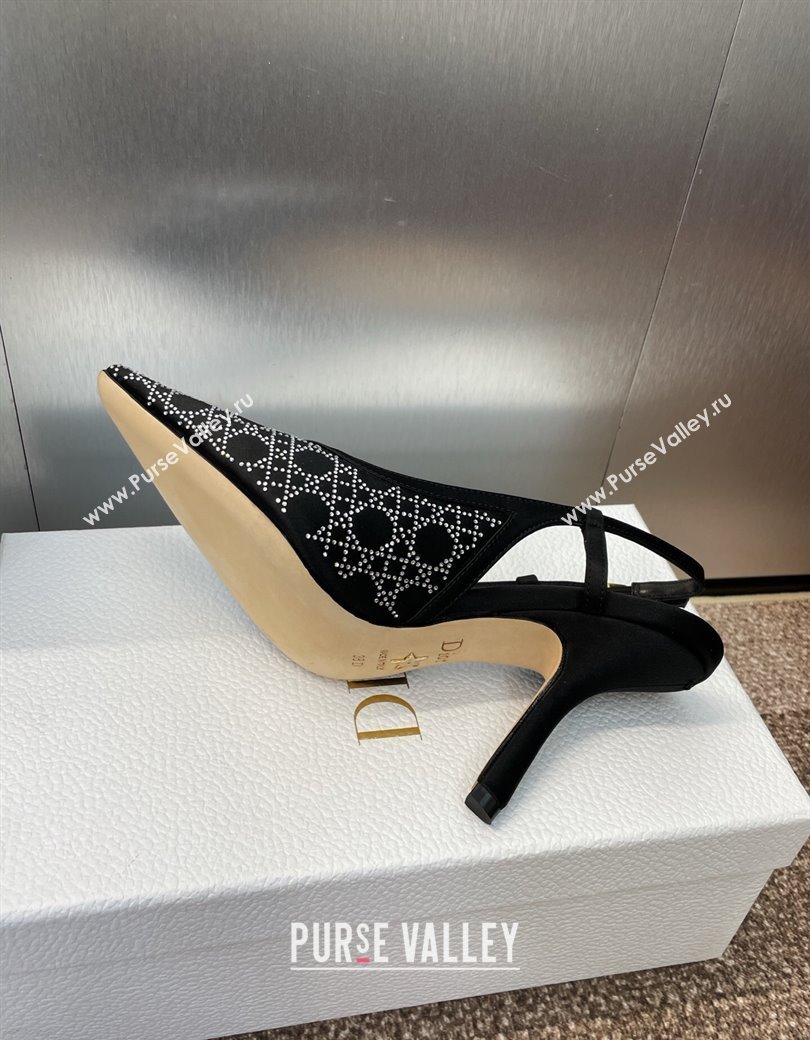 Dior Capture Slingback Pumps 9.5cm in Satin with Strass Cannage Motif Black 2025 (MD-250822079)