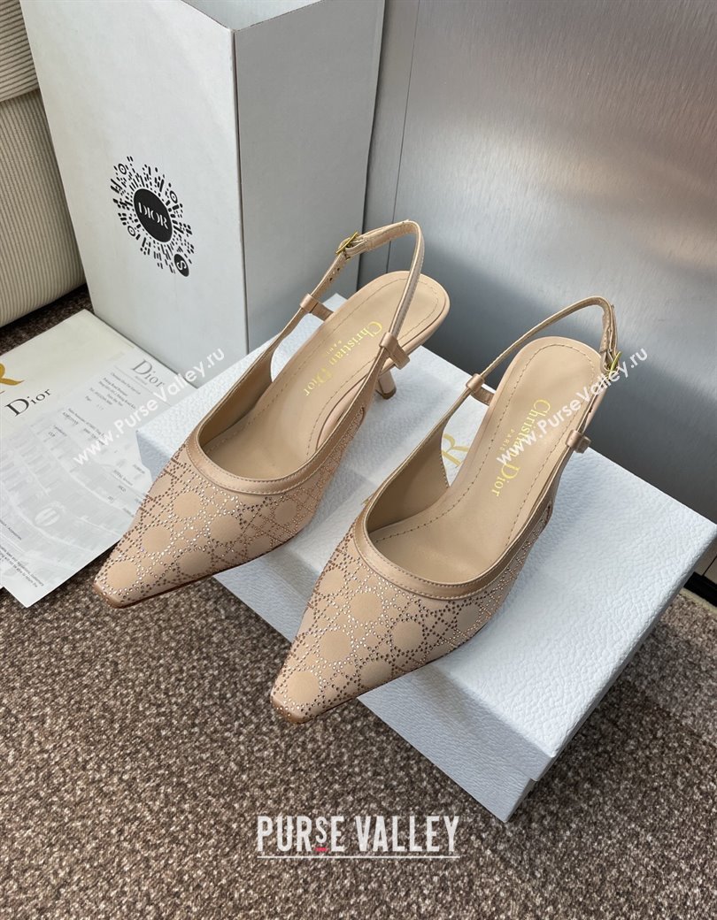 Dior Capture Slingback Pumps 6.5cm in Satin with Strass Cannage Motif Nude 2025 (MD-250822080)