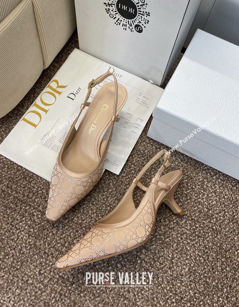 Dior Capture Slingback Pumps 6.5cm in Satin with Strass Cannage Motif Nude 2025 (MD-250822080)