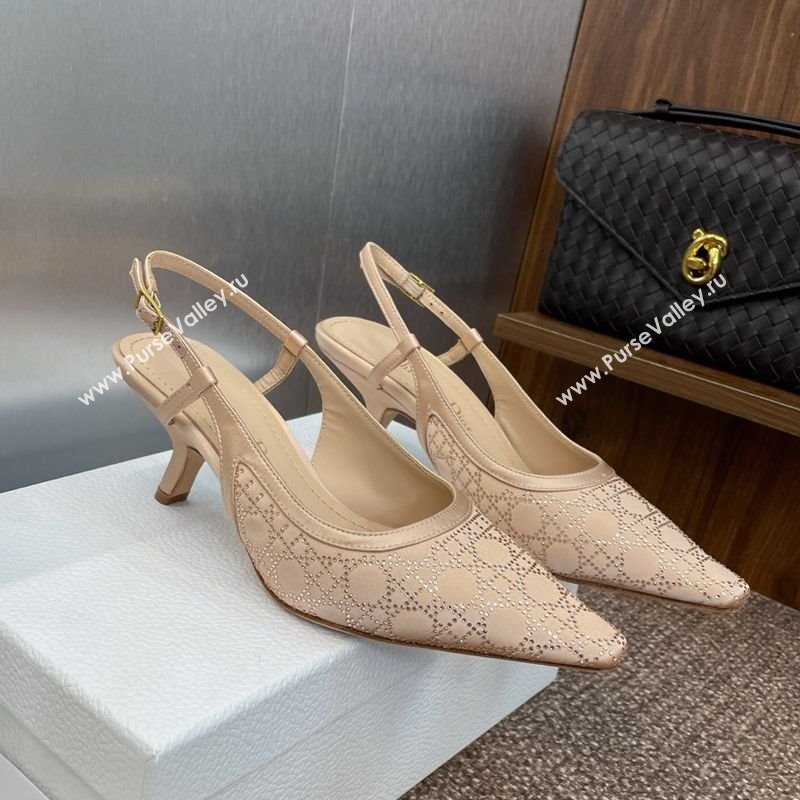 Dior Capture Slingback Pumps 6.5cm in Satin with Strass Cannage Motif Nude 2025 (MD-250822080)