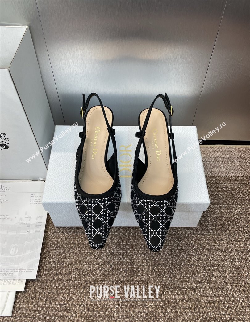 Dior Capture Slingback Pumps 6.5cm in Satin with Strass Cannage Motif Black 2025 (MD-250822081)